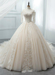 Light Champagne Tulle Short Sleeve Wedding Dresses With Beading