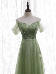 Light Green Beaded Sweetheart Long Party Dresses, Green Formal Dresses Prom Dresses