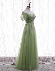 Light Green Beaded Sweetheart Long Party Dresses, Green Formal Dresses Prom Dresses