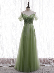 Light Green Beaded Sweetheart Long Party Dresses, Green Formal Dresses Prom Dresses