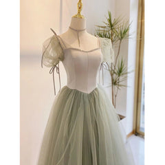 Light Green Tulle Long Evening Dress, Green Formal Dress Party Dress