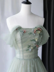 Light Green Tulle Off Shoulder Long Prom Dresses Green Sweetheart Party Dresses prom Dresses shops