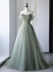 Light Green Tulle Off Shoulder Long Prom Dresses Green Sweetheart Party Dresses prom Dresses shops