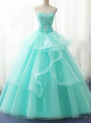 Light Green Tulle Strapless Layered Appliques Quinceanera Dress