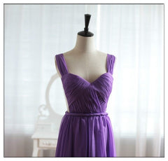 Light Purple Cap Sleeves/Long Sleeves Backless Chiffon Prom Dress, Purple Bridesmaid Dress