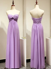 Light Purple Empire Sweetheart Bridesmaid Dresses with Ruching, Simple Chiffon Prom Dresses