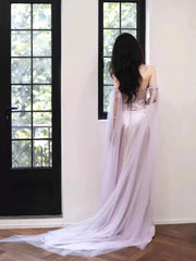 Light Purple Satin Long Evening Dresses, Light Purple Sweetheart Prom Dresses