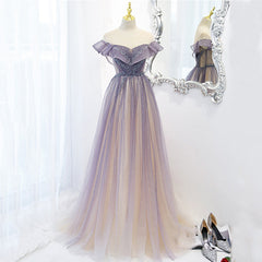 Light Purple Shiny Tulle Gradient A-line Sweetheart Prom Dresses, Long Tulle Formal Dresses