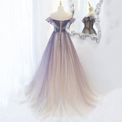 Light Purple Shiny Tulle Gradient A-line Sweetheart Prom Dresses, Long Tulle Formal Dresses