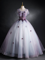 Light Purple Tulle Sequins Appliques Quinceanera Dresses