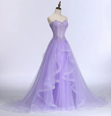 Light Purple Tulle Sweetheart Long Party Dress A-line Tulle Formal Dress prom dresses shops