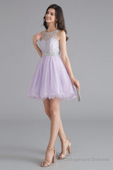 A-Line Tulle Sleeveless Beading Homecoming Dresses