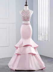 Long Prom Dresses Sexy Prom Dresses Two Piece Party Prom Dresses Beading