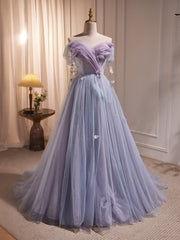 Long Purple Tulle Prom Dresses, Long Purple Tulle Formal Evening Dresses