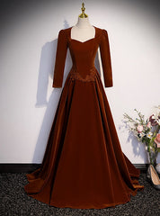 Long Sleeve Square Velvet Appliques Prom Dresses