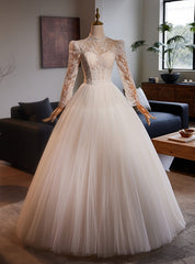 Long Sleeve Tulle Lace Backless Wedding Dresses