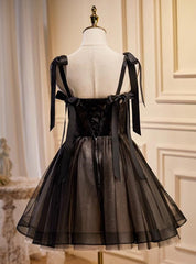 Lovely Black and Champagne Short Tulle Party Dress, A-line Short Homecoming Dress