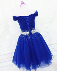 Lovely Blue Tulle Off Shoulder Short Prom Dress, Homecoming Dress