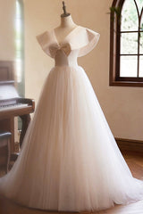 Lovely Champagne Long Prom Dresses, A-Line Princess V-Neck Bow Sleeveless Backless Formal Dresses