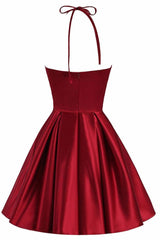 Lovely Halter Short Prom Dresses, Homecoming Dresses , Satin Formal Dresses