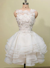 Lovely Layers Short Party Dresses with Lace Flowers, Cute Graduation Dresses