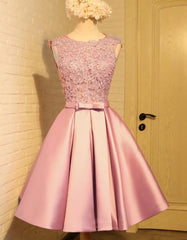 Lovely Pink Satin and Lace Homecoming Dresses, Lovely Formal Dresses