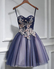 Lovely Purple-Blue Knee Length Flowers Sweetheart Homecoming Dress, Short Prom Dress