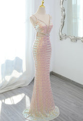 Lovely Sequins Mermaid Straps Long Party Dresses, Sequins Mermaid Formal Dresses