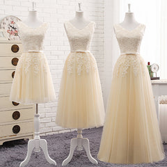 Lovely Tulle Light Champagne Bridesmaid Dresses, Long Party Dresses