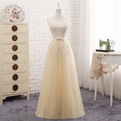 Lovely Tulle Light Champagne Bridesmaid Dresses, Long Party Dresses