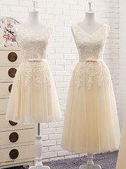 Lovely Tulle Light Champagne Bridesmaid Dresses, Long Party Dresses