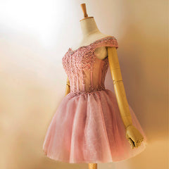 Lovely Tulle Light Pink-Purple Mini Party Dresses, Lovely Off Shoulder Lace-up Homecoming Dresses