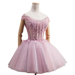 Lovely Tulle Light Pink-Purple Mini Party Dresses, Lovely Off Shoulder Lace-up Homecoming Dresses