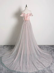 Lovely Tulle Applique Long Prom Dress, A-Line Evening Dress with Detachable Skirt