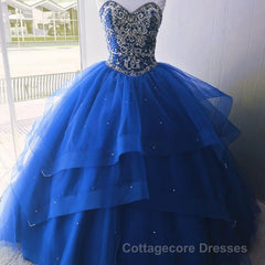 Luxurious Crystal Beaded Bodice Corset Organza Layered Quinceanera Dresses