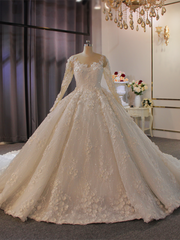 Luxury Sequins Beading Long Sleeve Flower Wedding Dresses