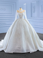 Luxury White Sequins Tulle Long Sleeve Wedding Dresses