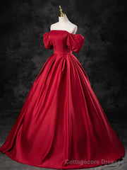 Burgundy Satin Off the Shoulder Formal Dress, A-Line Burgundy Evening Dress