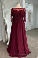 Illusion Neck Sweetheart Long Sleeves Beaded Appliques Long Formal Dress