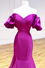 Magenta Satin Strapless Trumpet Long Prom Dresses