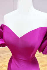 Magenta Satin Strapless Trumpet Long Prom Dresses