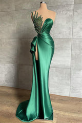 Mermaid Asymmetrical High Split Beaded Floor-length Sleeveless Prom Dresses