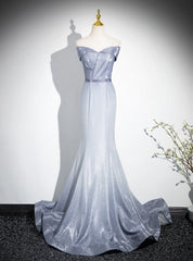 Mermaid Blue Gray Off the Shoulder Prom Dresses