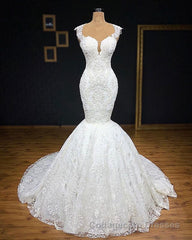 Mermaid Glamorous Straps Appliques Backless Sleeveless Bridal Gown