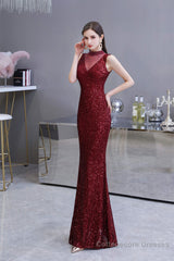 Mermaid Halter Sleeveless See-Through Sequins Floor Length Prom Dresses