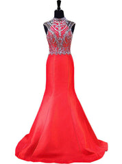 Mermaid High Neck Beaded Crystals Floor Length Backless Prom Dress