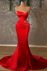 Mermaid High Split Asymmetrical Spaghetti strap Floor-length Prom Dresses