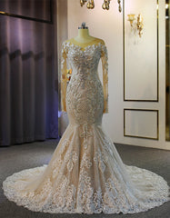 Mermaid Lace Long Sleeve Beading Wedding Dresses