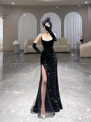 Mermaid Long Prom Dresses New Arrival Sexy Black Slit Evening Dresses