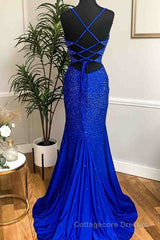 Mermaid Long Red Prom Dress with Rhinestones,Royal Blue Bodycon Dresses